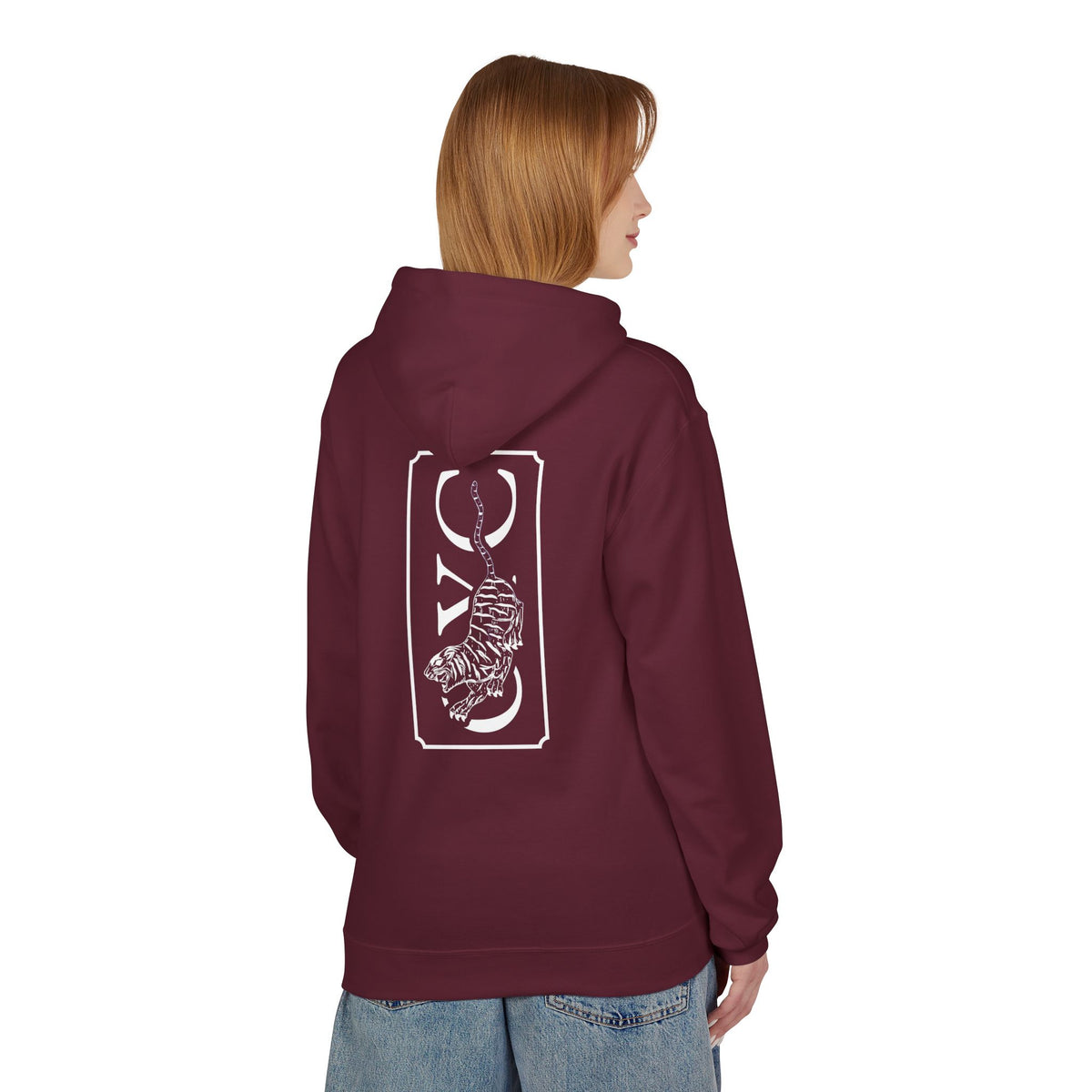 OYC Logo Hoodie — Orange Streetwear Pullover with Back Tiger Graphic