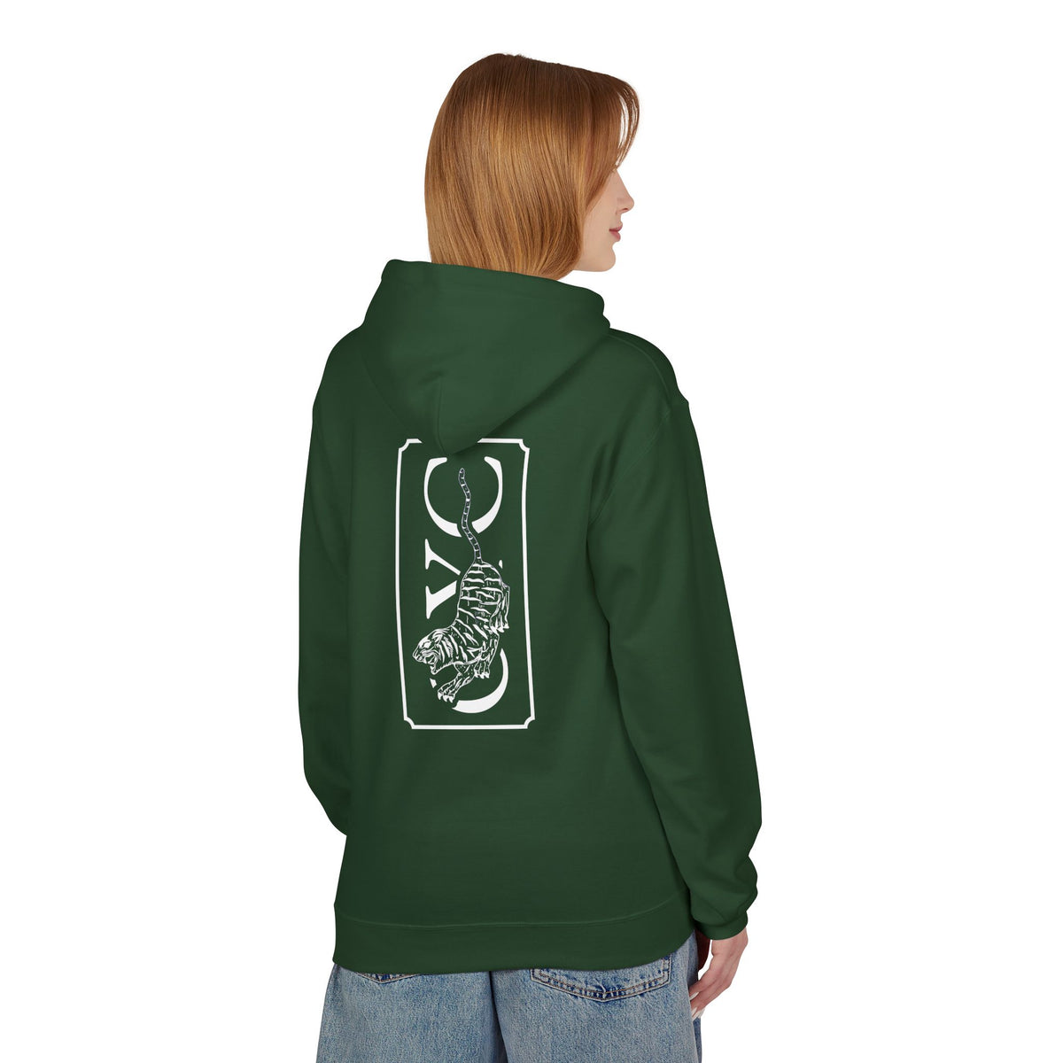 OYC Logo Hoodie — Orange Streetwear Pullover with Back Tiger Graphic