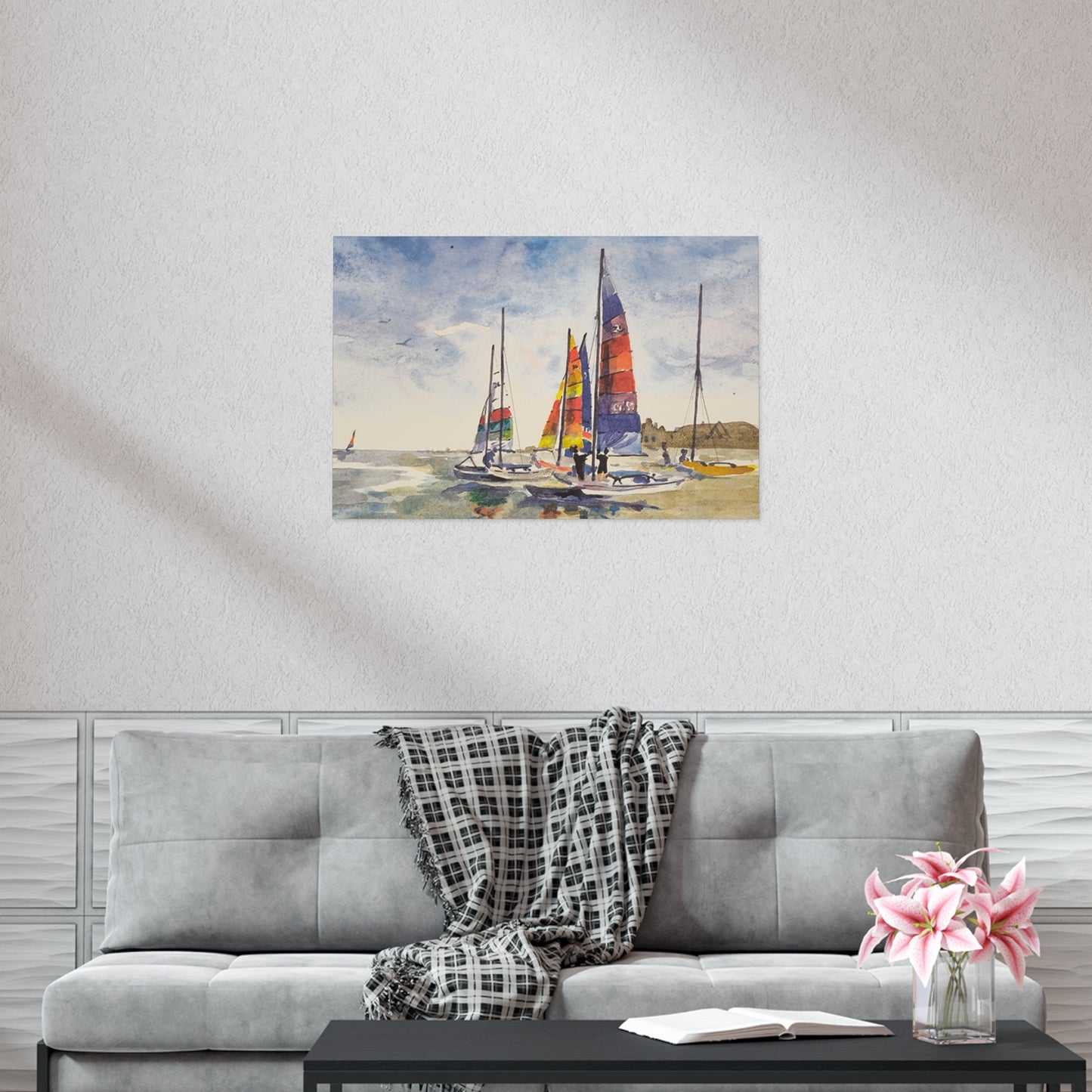 Sailboats Watercolor Poster — Colorful Coastal Nautical Wall Art
