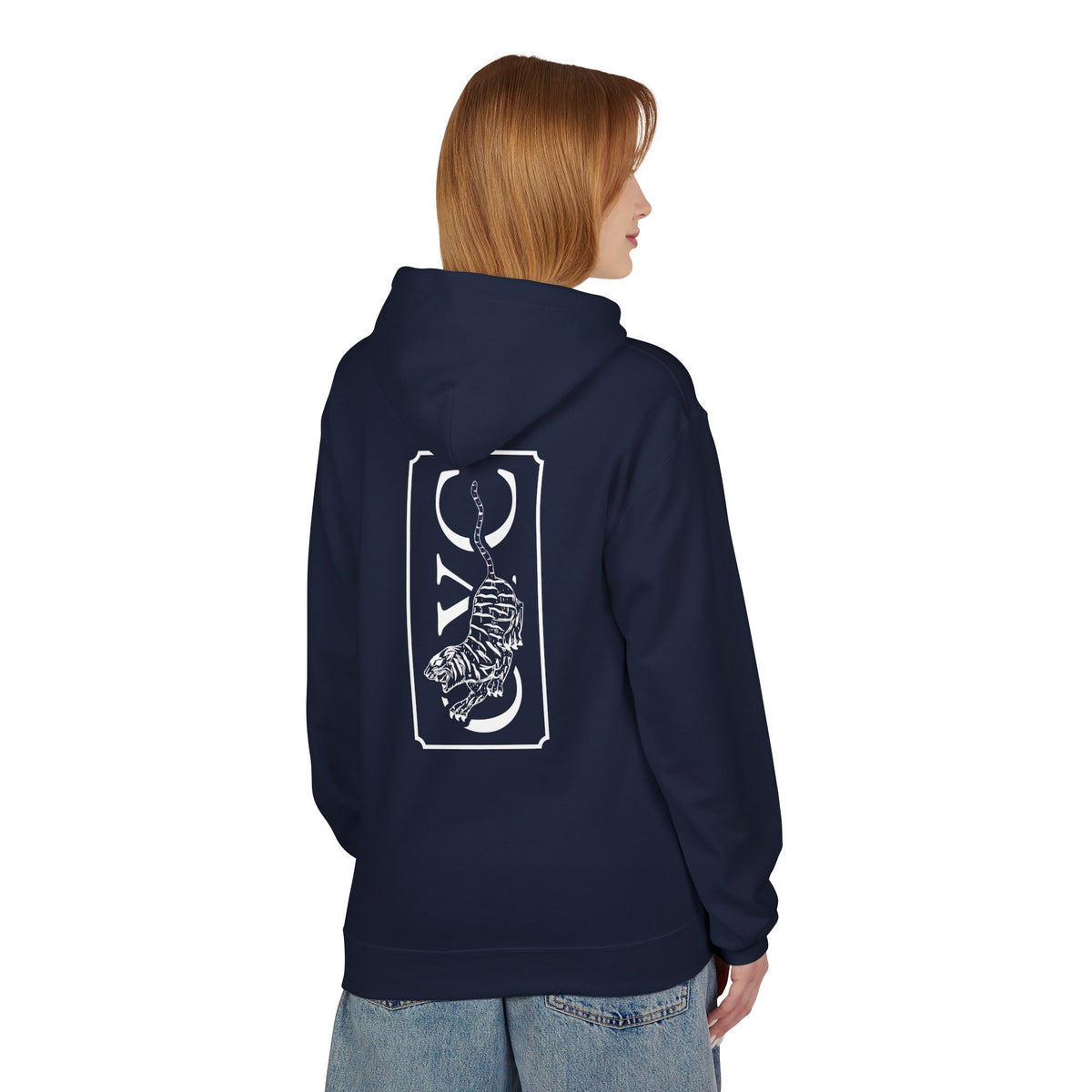 OYC Logo Hoodie — Orange Streetwear Pullover with Back Tiger Graphic