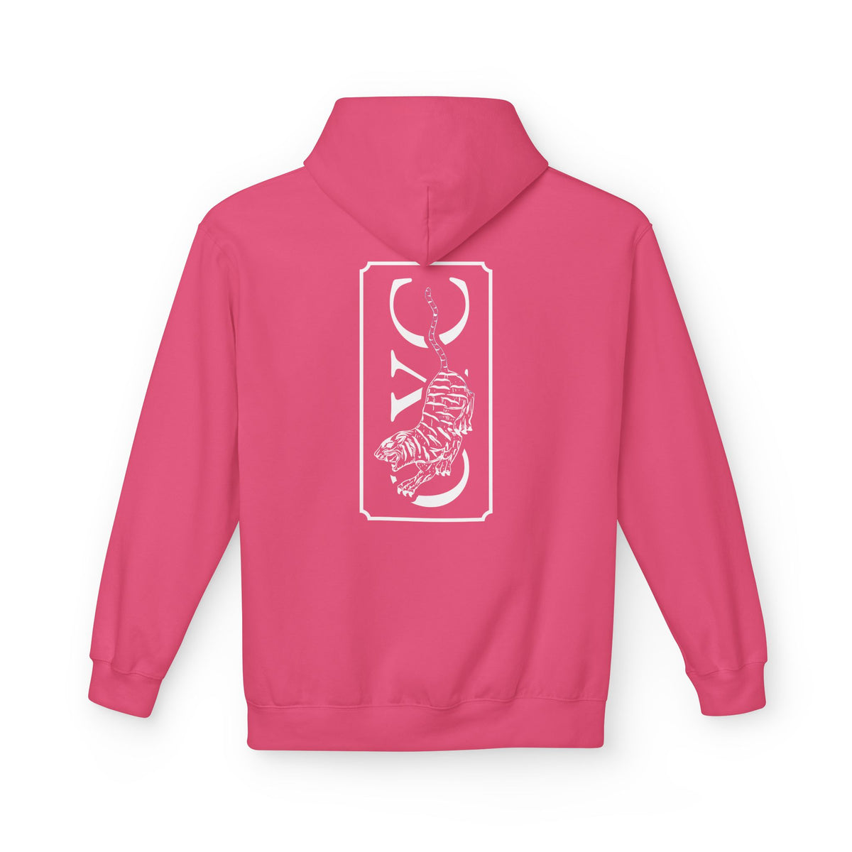 OYC Logo Hoodie — Orange Streetwear Pullover with Back Tiger Graphic