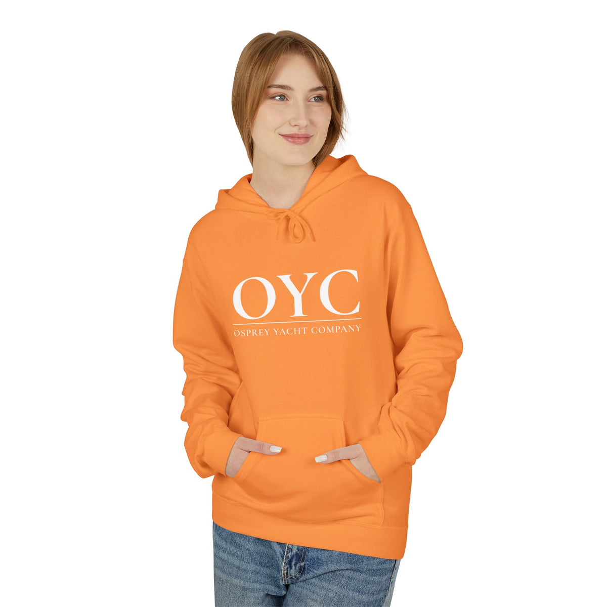 OYC Logo Hoodie — Orange Streetwear Pullover with Back Tiger Graphic