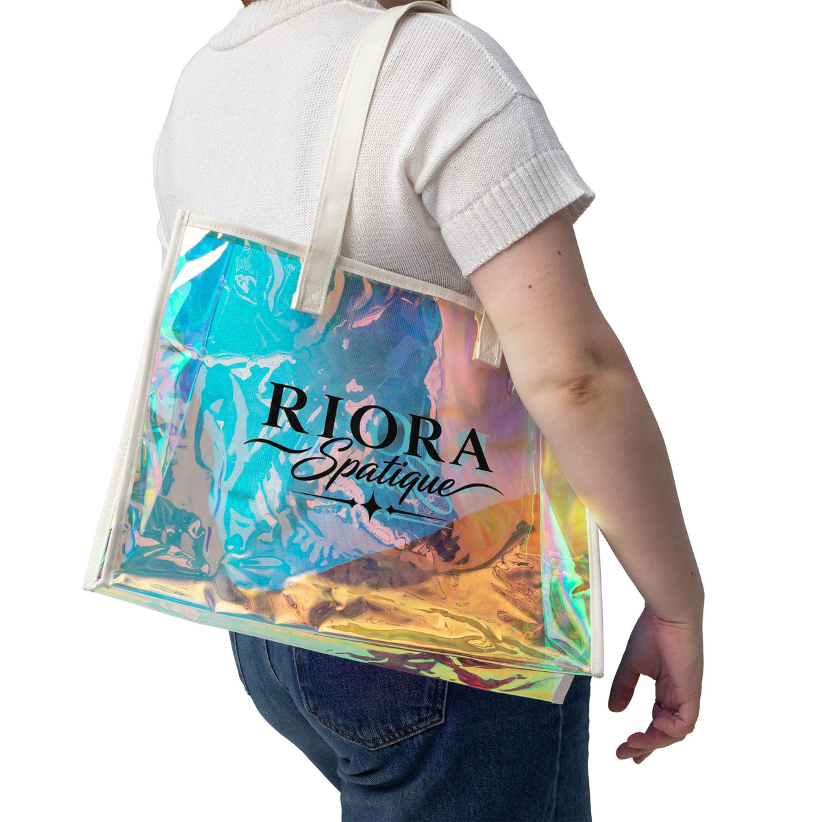 Holographic Beach Tote Bag — 'Riora Spatique' Iridescent PVC Shopper