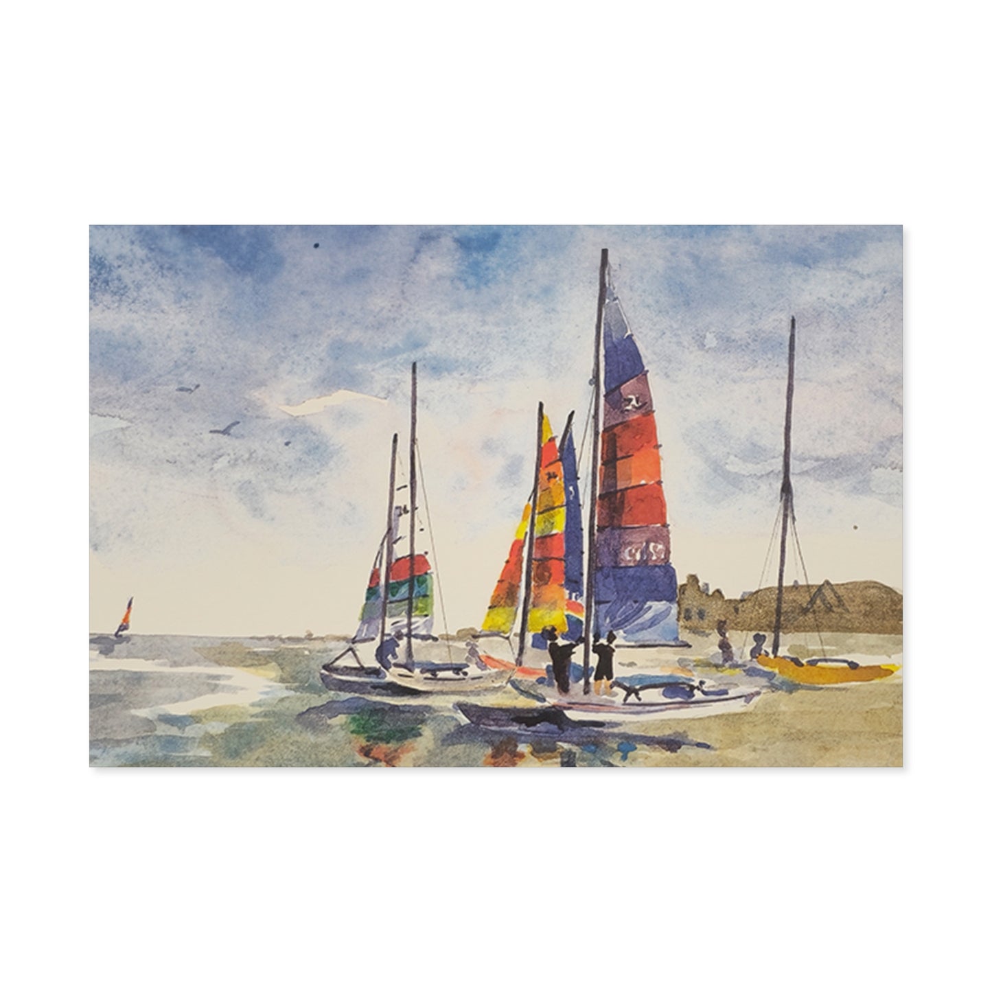 Sailboats Watercolor Poster — Colorful Coastal Nautical Wall Art