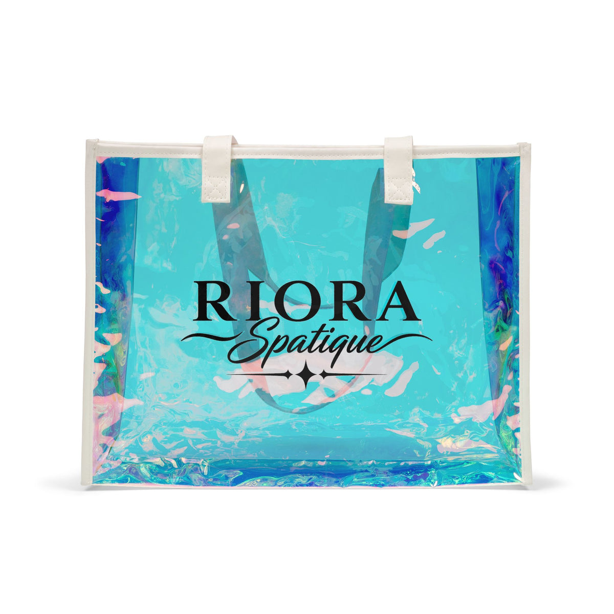 Holographic Beach Tote Bag — 'Riora Spatique' Iridescent PVC Shopper