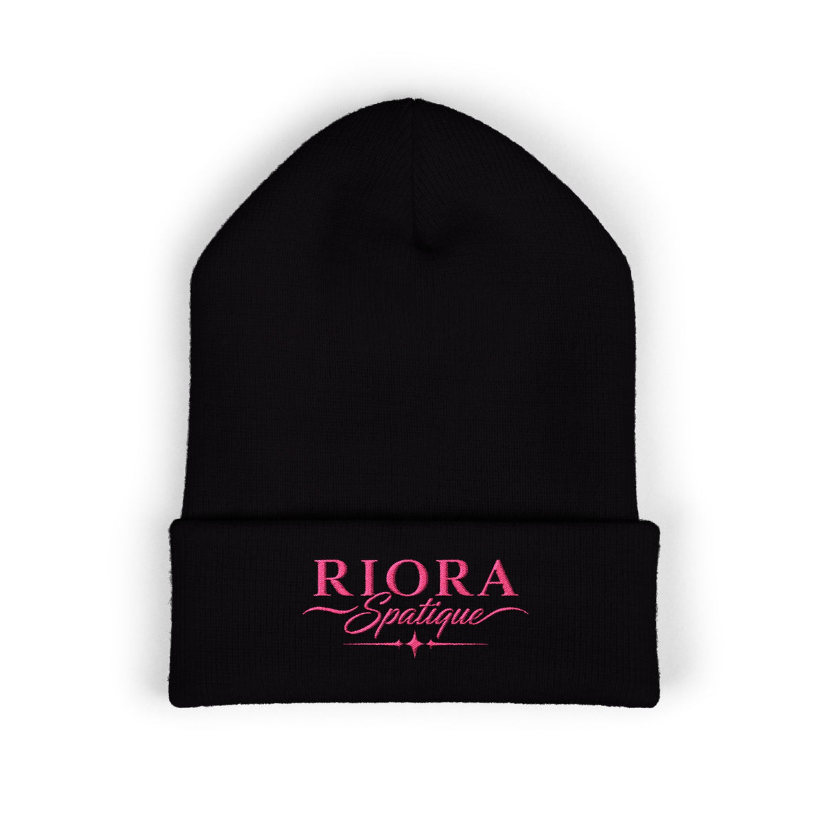 Embroidered 'Riora Boutique' Classic Cuffed Beanie - Pink Logo Knit Hat