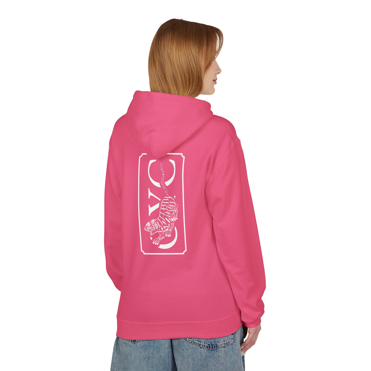 OYC Logo Hoodie — Orange Streetwear Pullover with Back Tiger Graphic