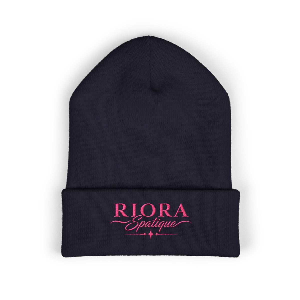 Embroidered 'Riora Boutique' Classic Cuffed Beanie - Pink Logo Knit Hat